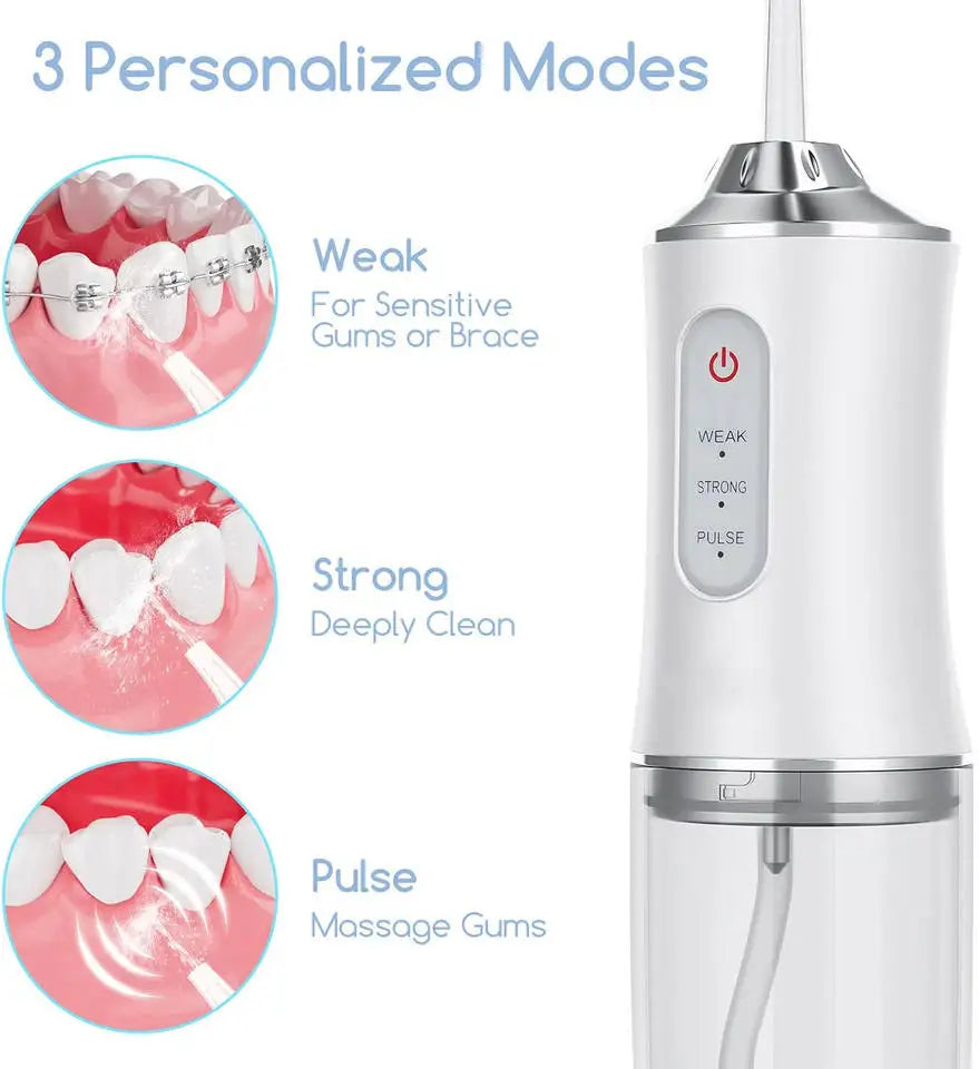 Portable Dental Water Flosser Oral Irrigator USB Rechargeable Water Floss Jet Tooth Pick 4 Tips 220ml Mouth washing machine